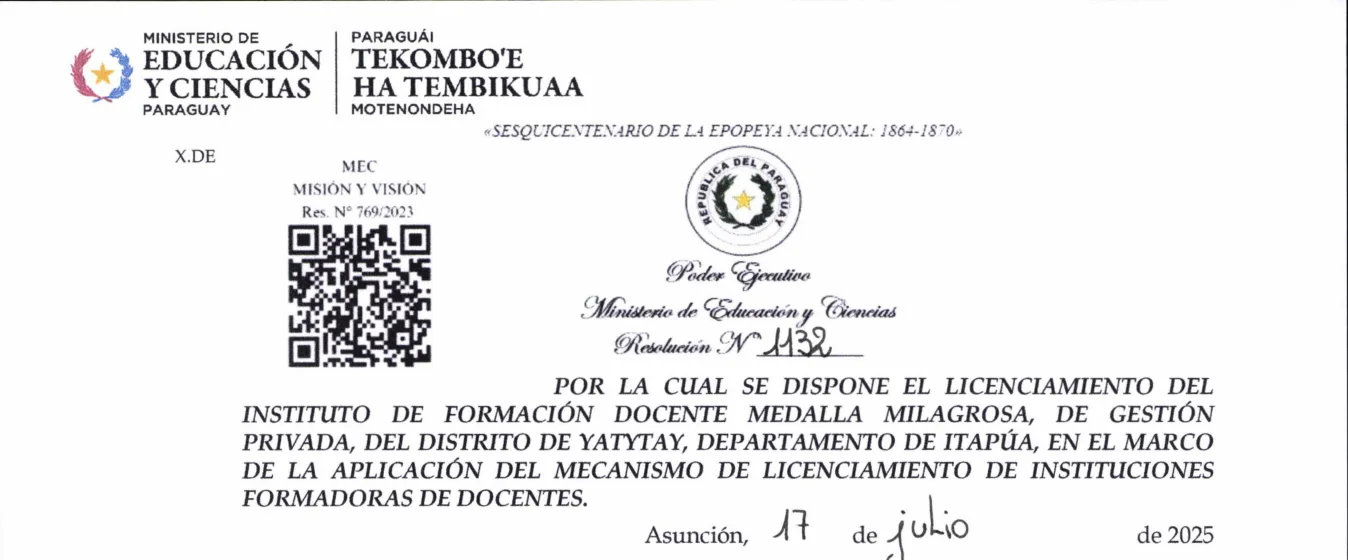 Encabezado de la Resolución N° 1132 del Ministerio de Educación y Ciencias, 17 de julio de 2025